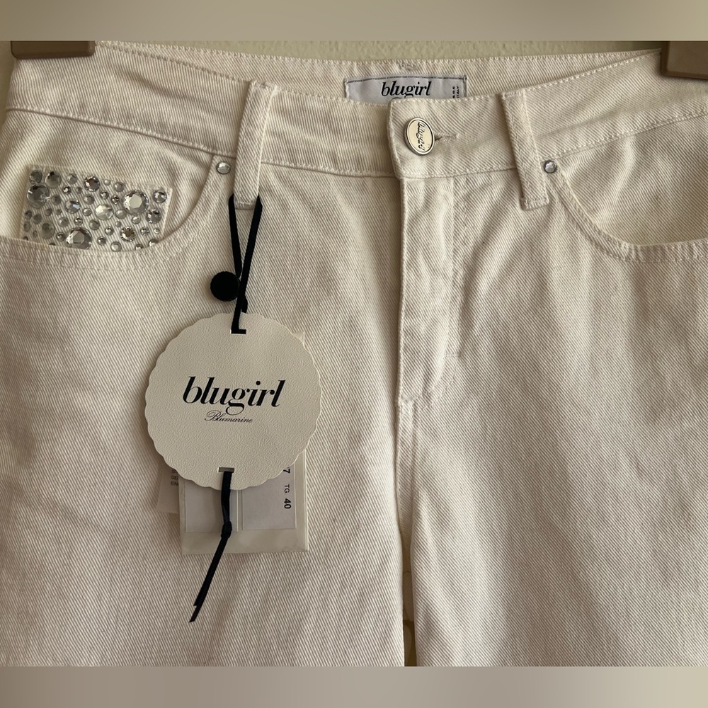 NWT Blumarine White Swarovski Crystal Jeans Made Italy Size 40 - Picture 5 of 12